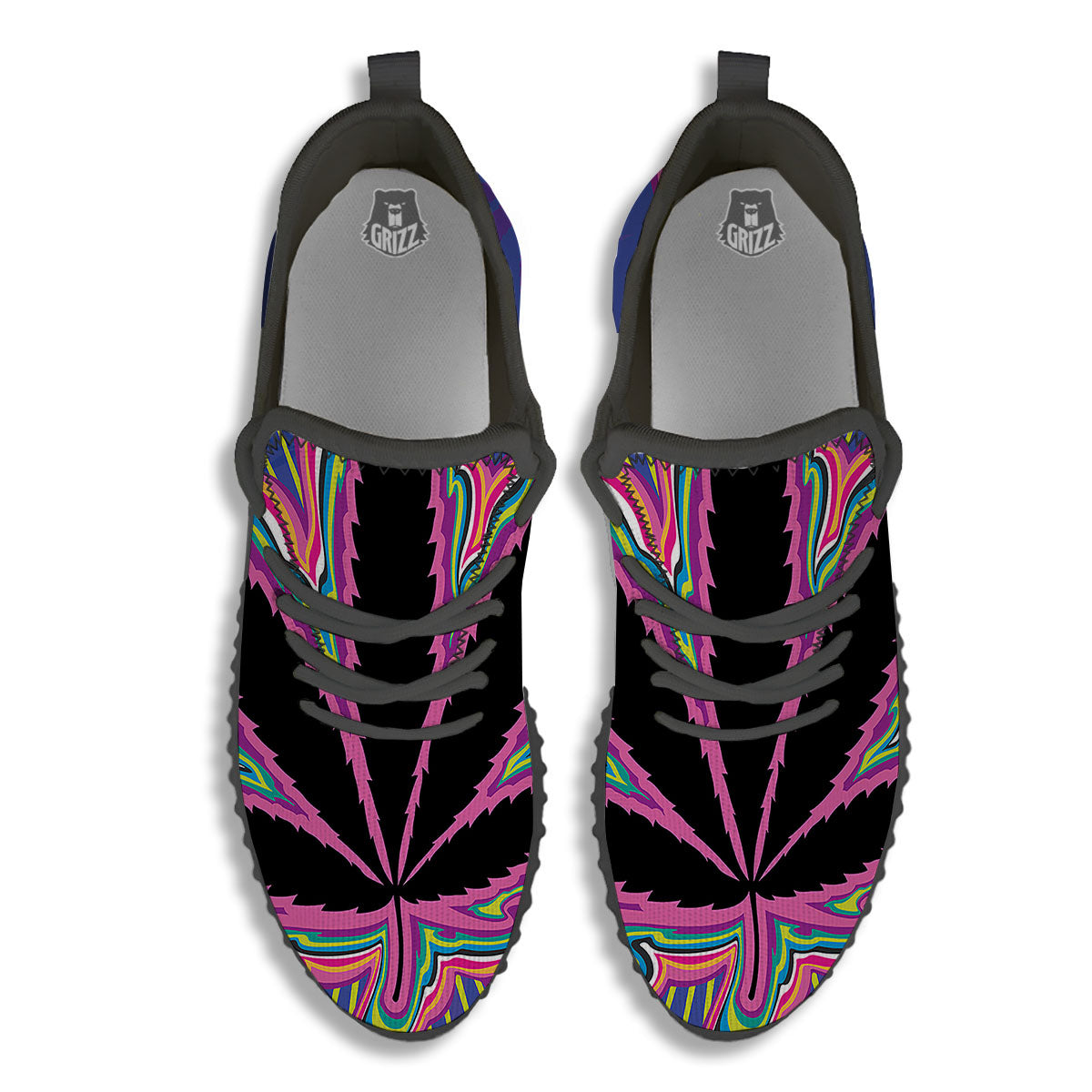 Cannabis Leaf Psychedelic Print Black Walking Shoes-grizzshop