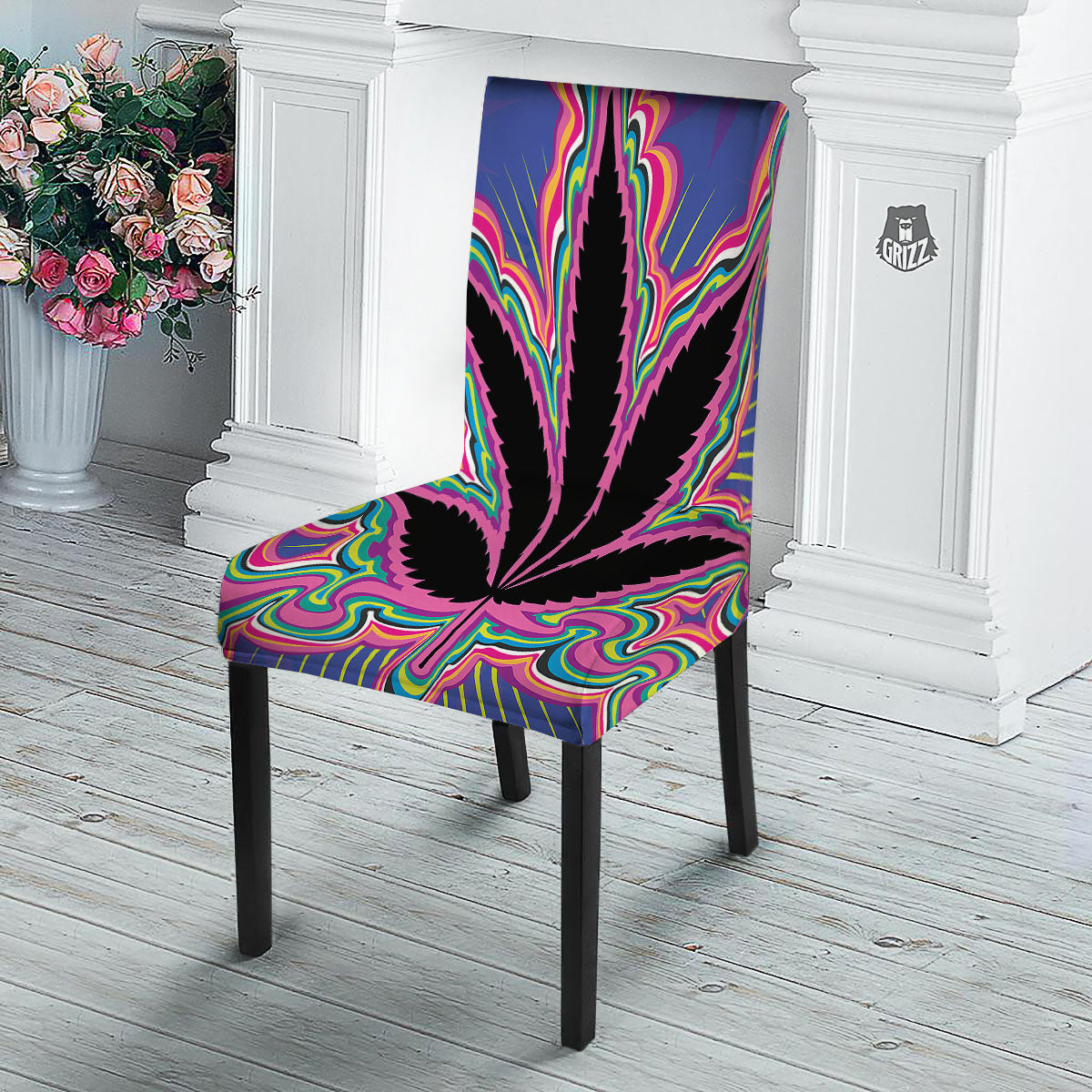 Cannabis Leaf Psychedelic Print Dining Chair Slipcover-grizzshop