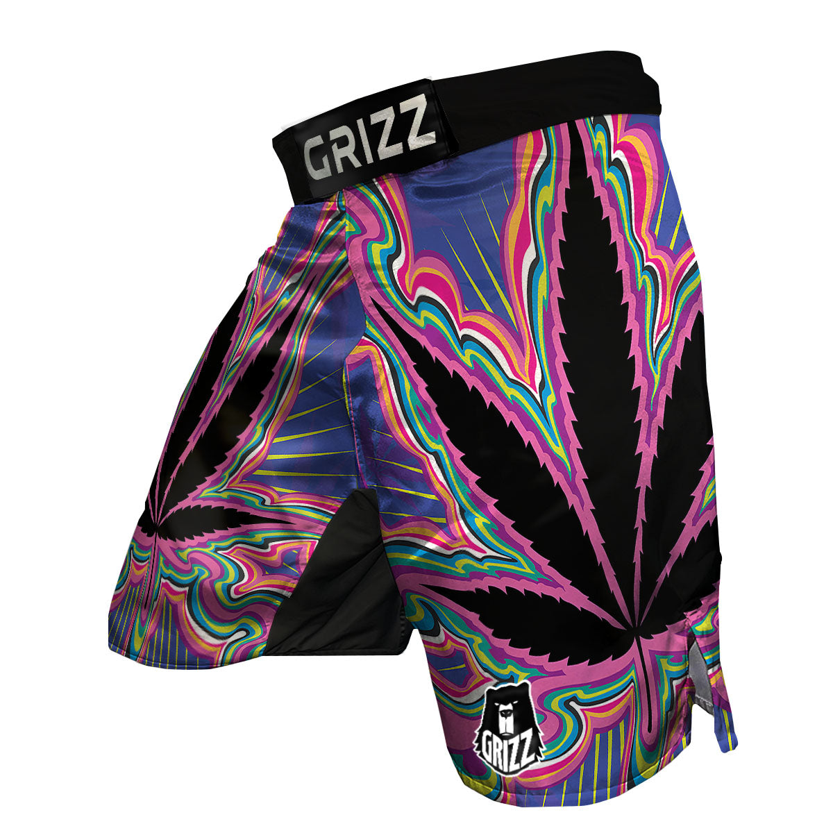 Cannabis Leaf Psychedelic Print MMA Shorts-grizzshop