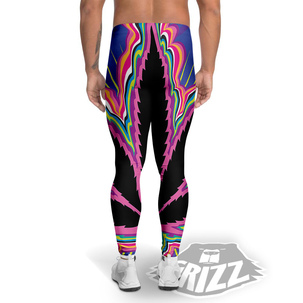 Cannabis Leaf Psychedelic Print Men's Leggings-grizzshop