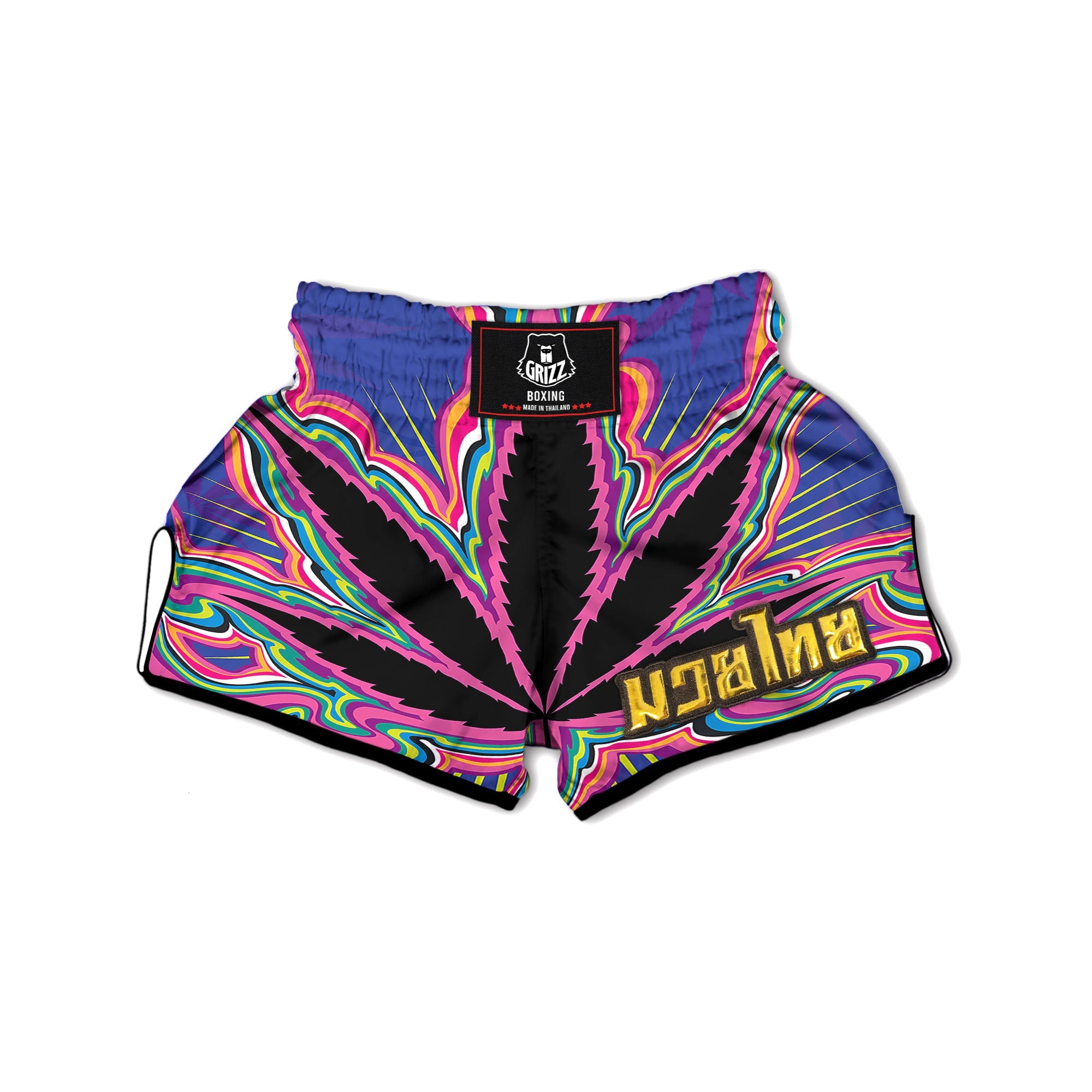 Cannabis Leaf Psychedelic Print Muay Thai Boxing Shorts-grizzshop