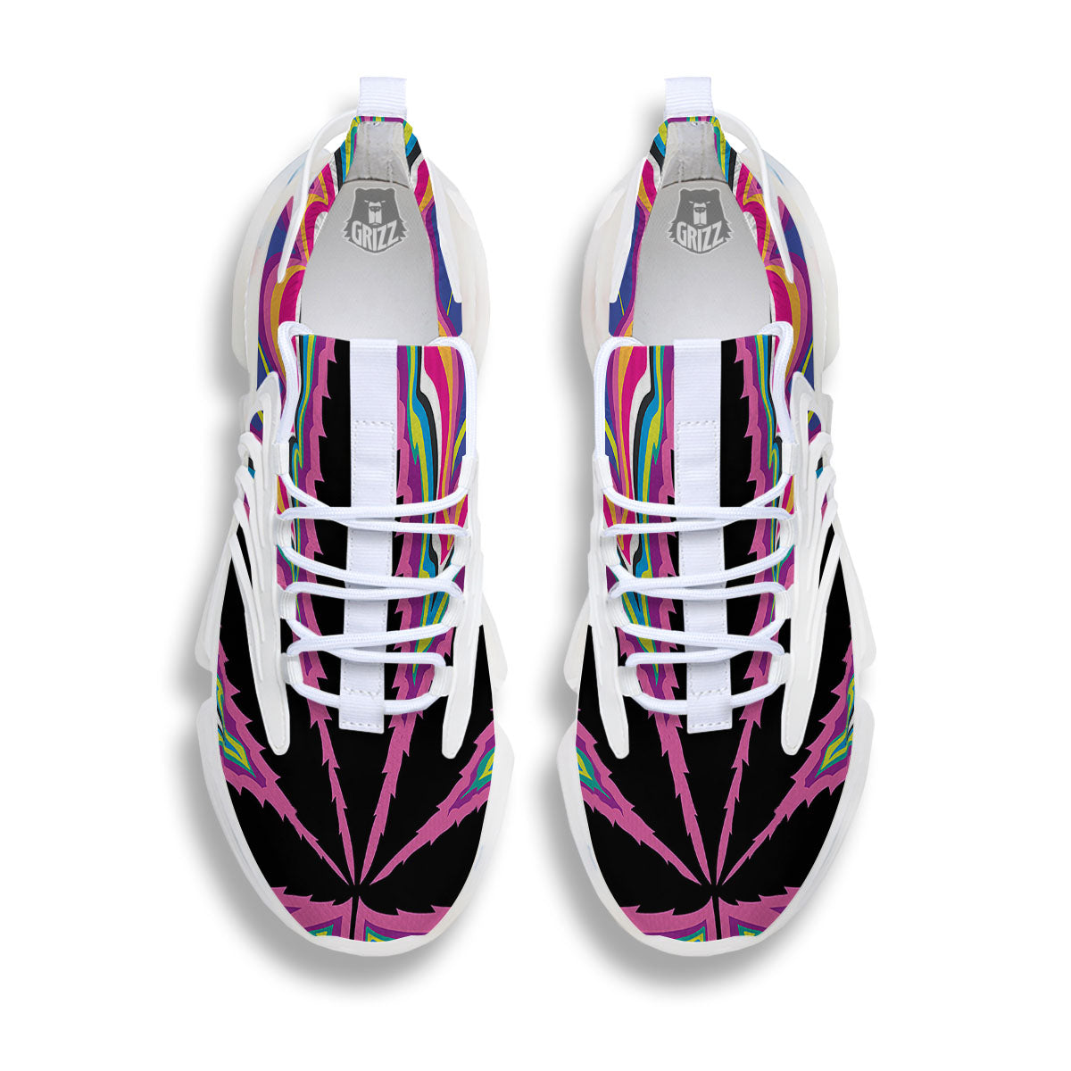 Cannabis Leaf Psychedelic Print White Gym Shoes-grizzshop