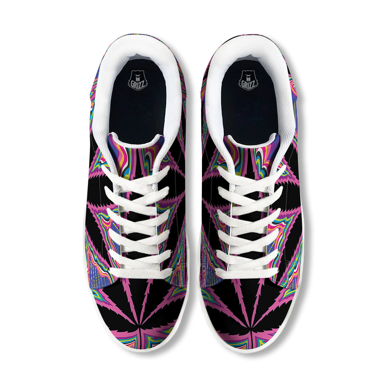 Cannabis Leaf Psychedelic Print White Low Top Sneakers-grizzshop