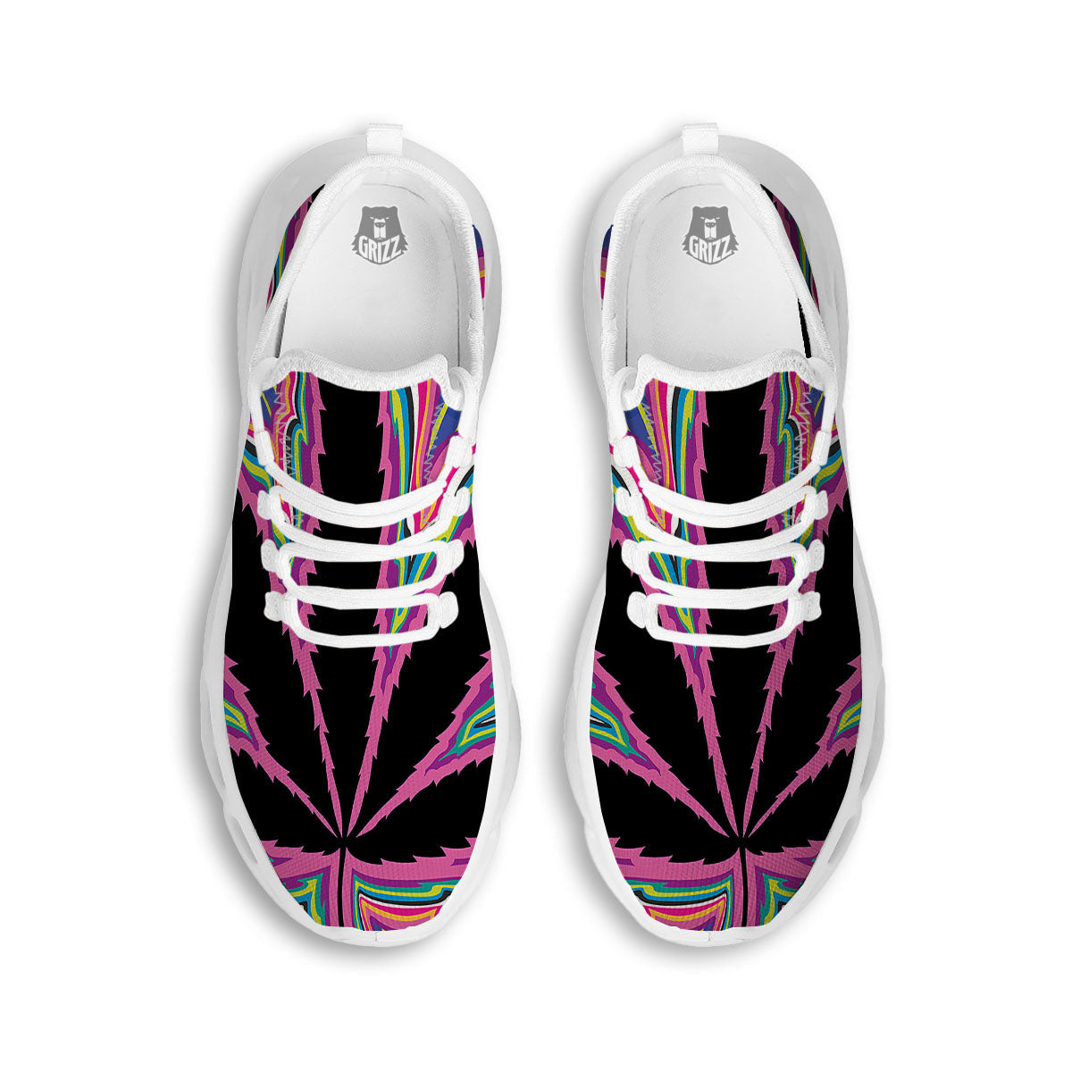 Cannabis Leaf Psychedelic Print White Running Shoes-grizzshop