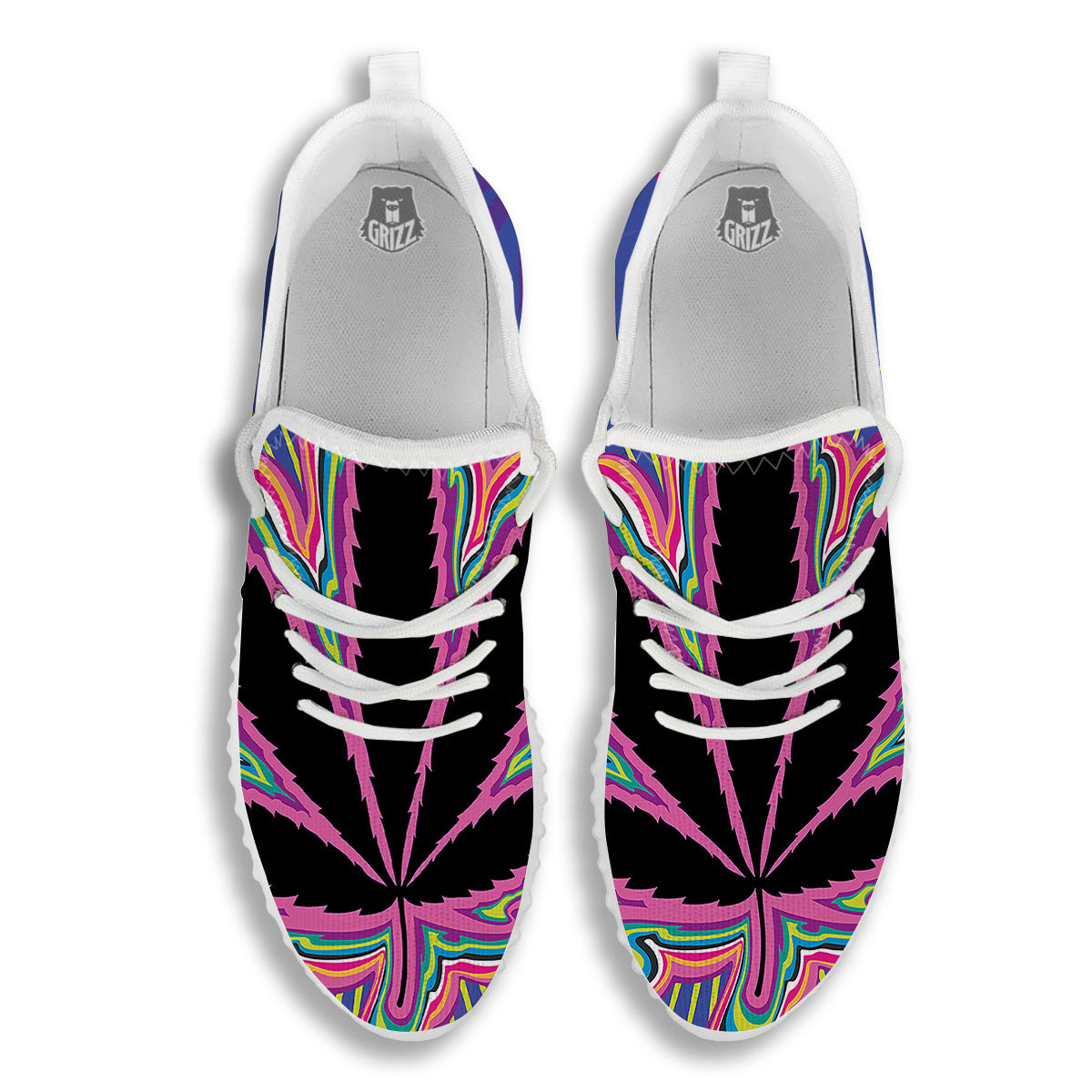Cannabis Leaf Psychedelic Print White Walking Shoes-grizzshop