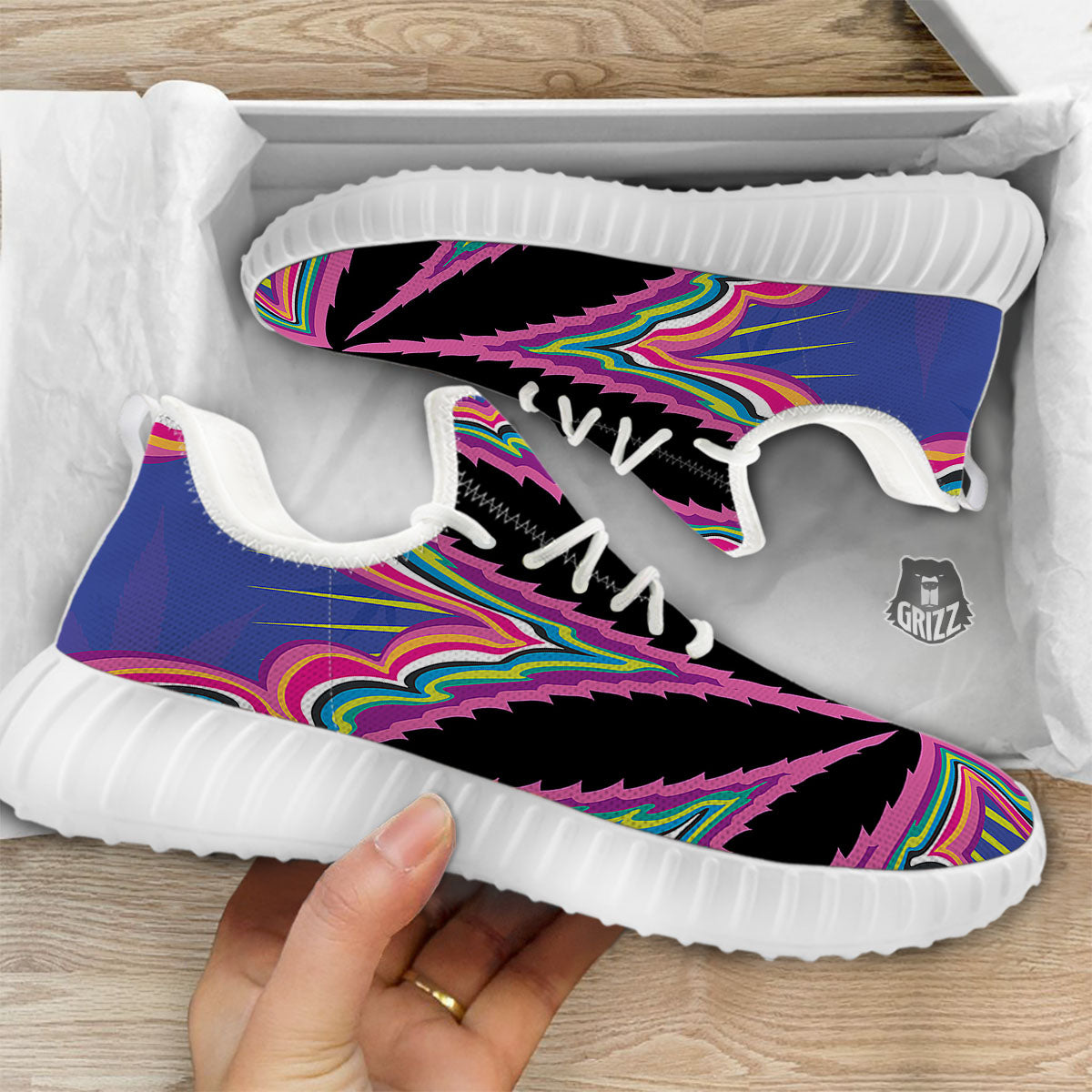 Cannabis Leaf Psychedelic Print White Walking Shoes-grizzshop