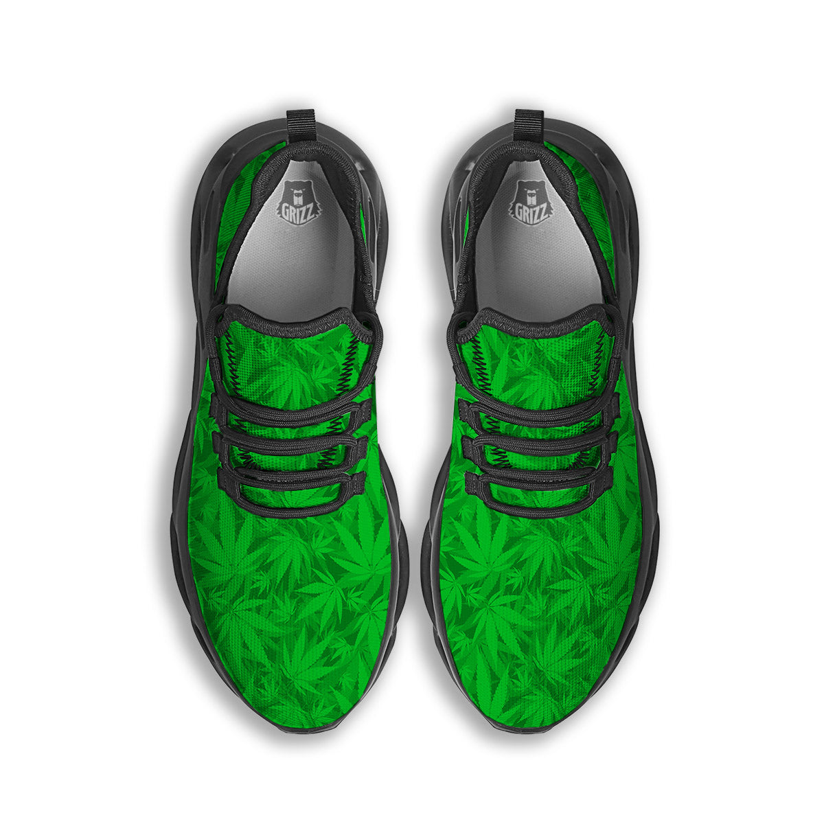 Cannabis Leaves Print Pattern Black Running Shoes-grizzshop