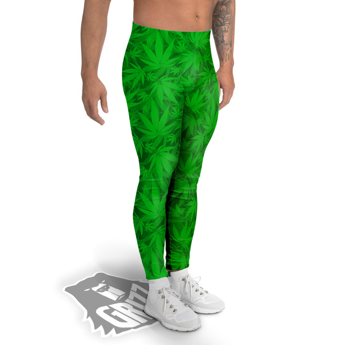 Cannabis Leaves Print Pattern Men's Leggings-grizzshop