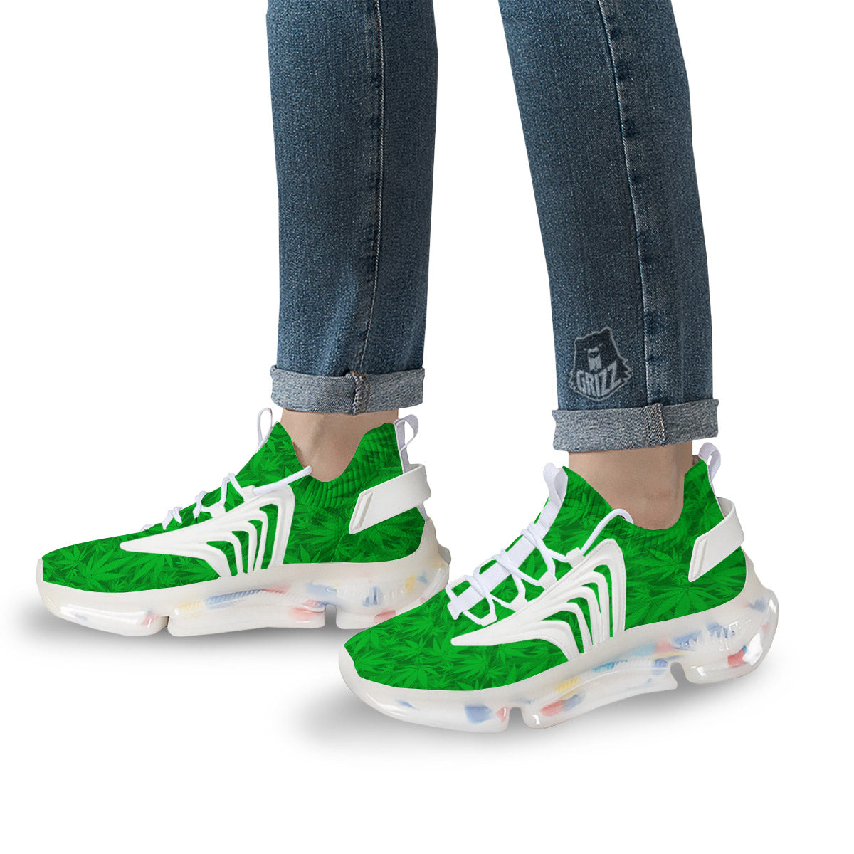 Cannabis Leaves Print Pattern White Gym Shoes-grizzshop