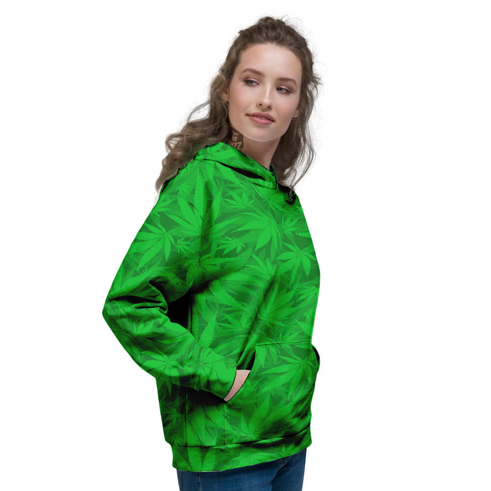 Cannabis Leaves Print Pattern Women's Hoodie-grizzshop