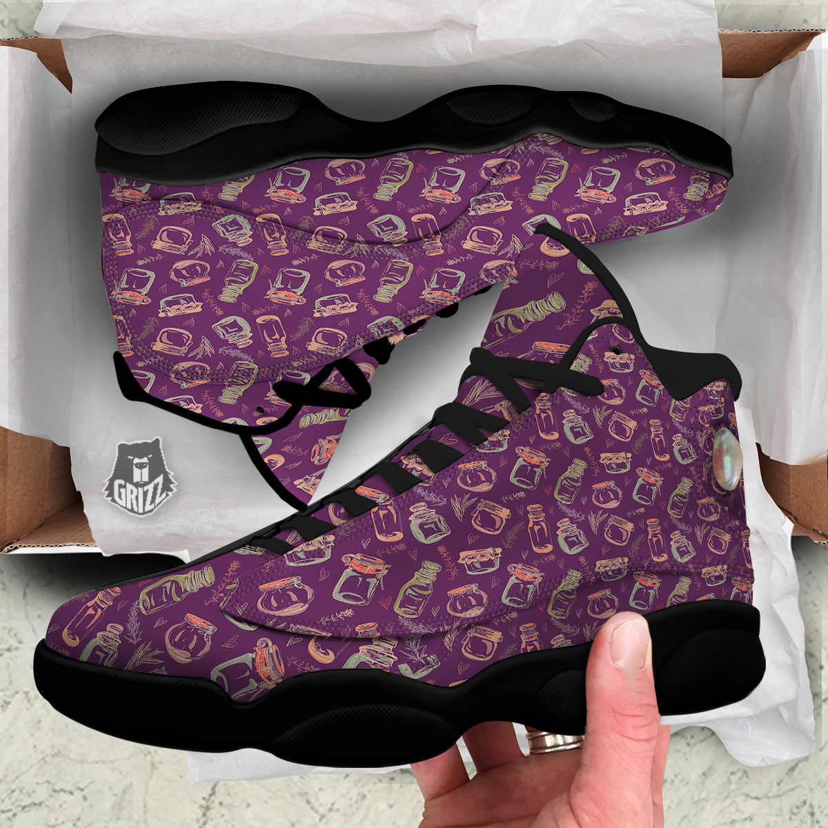 Canning Doodle Print Pattern Black Basketball Shoes-grizzshop