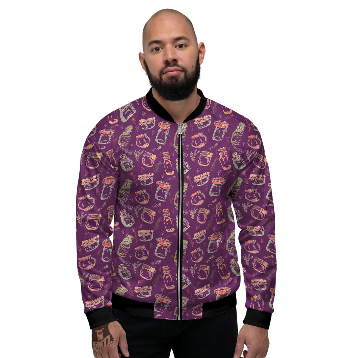 Canning Doodle Print Pattern Men's Bomber Jacket-grizzshop