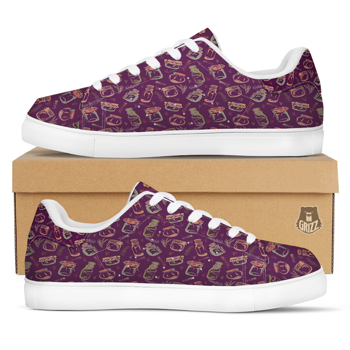 Canning Doodle Print Pattern White Low Top Sneakers-grizzshop