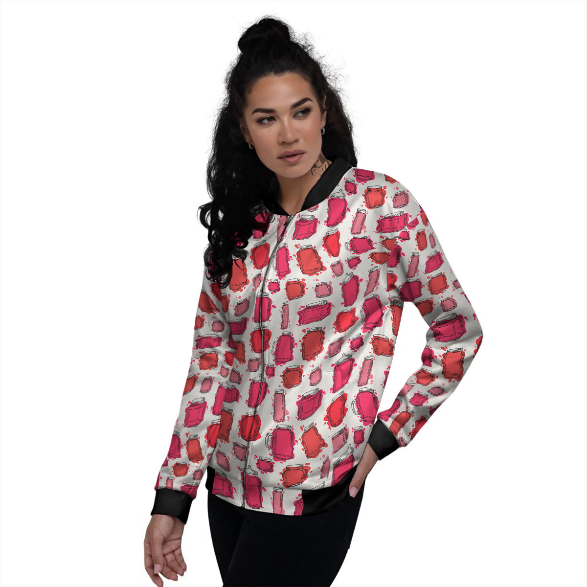 Canning Watercolor Print Pattern Women's Bomber Jacket-grizzshop