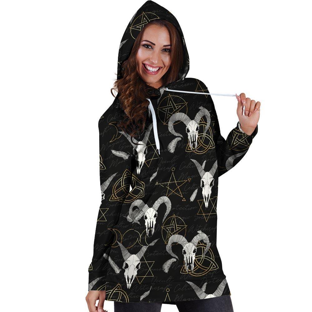 Capricorn Astrology Witch Gothic Hoodie Dress-grizzshop