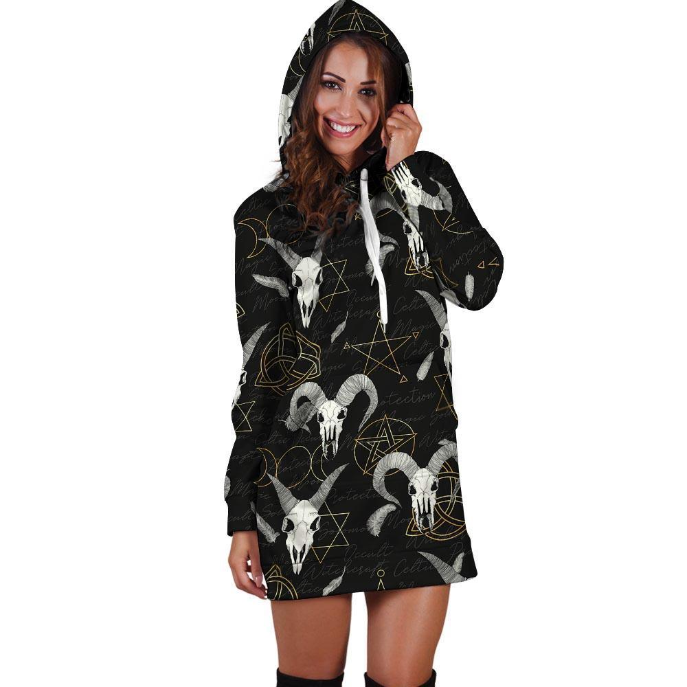 Capricorn Astrology Witch Gothic Hoodie Dress-grizzshop