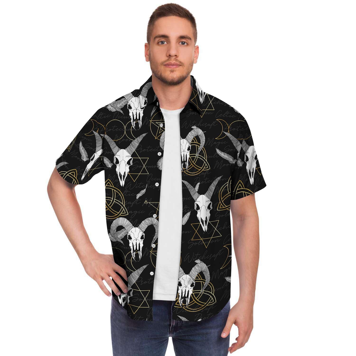Capricorn Astrology Witch Gothic Men's Short Sleeve Shirt-grizzshop