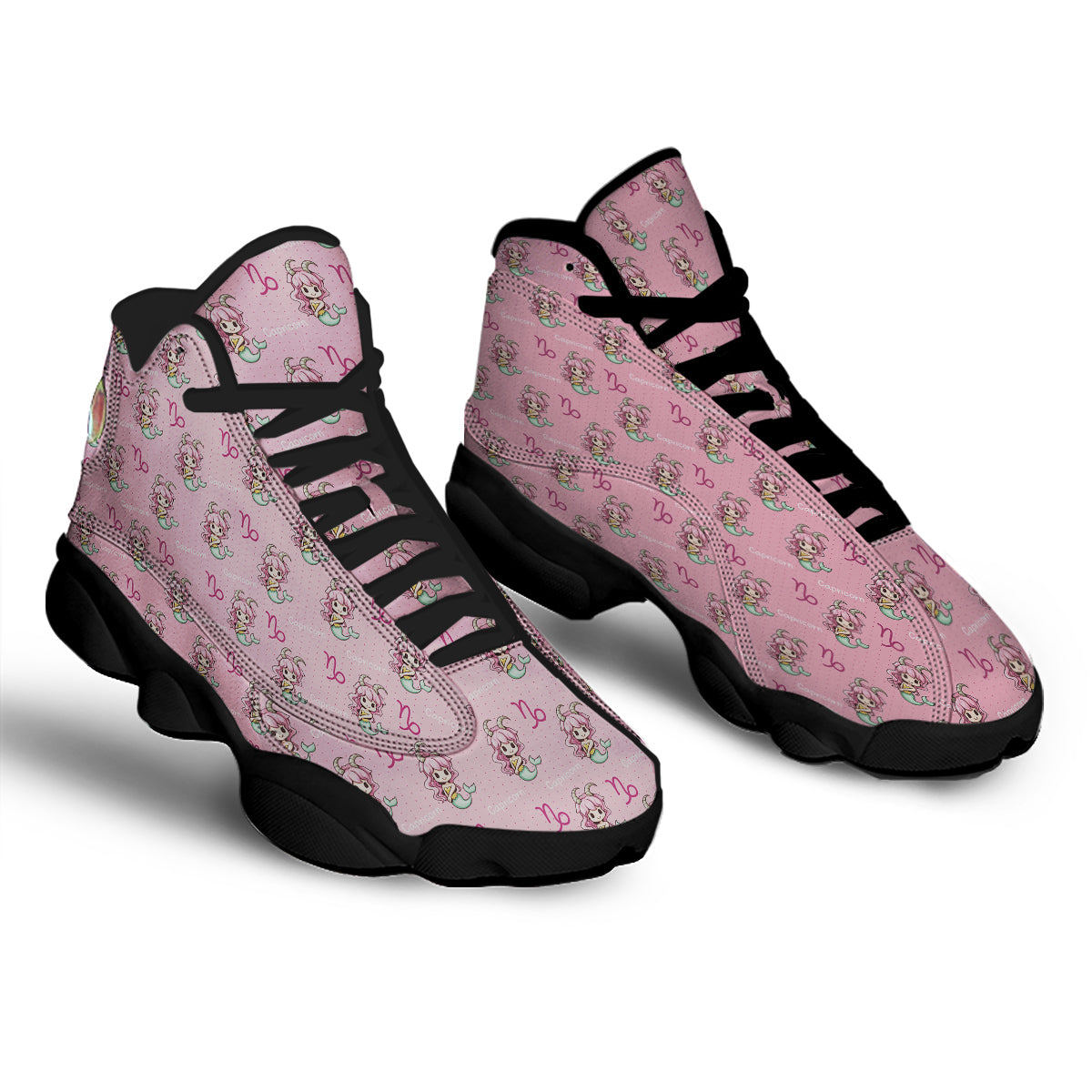 Capricorn Cute Cartoon Print Pattern Black Basketball Shoes-grizzshop