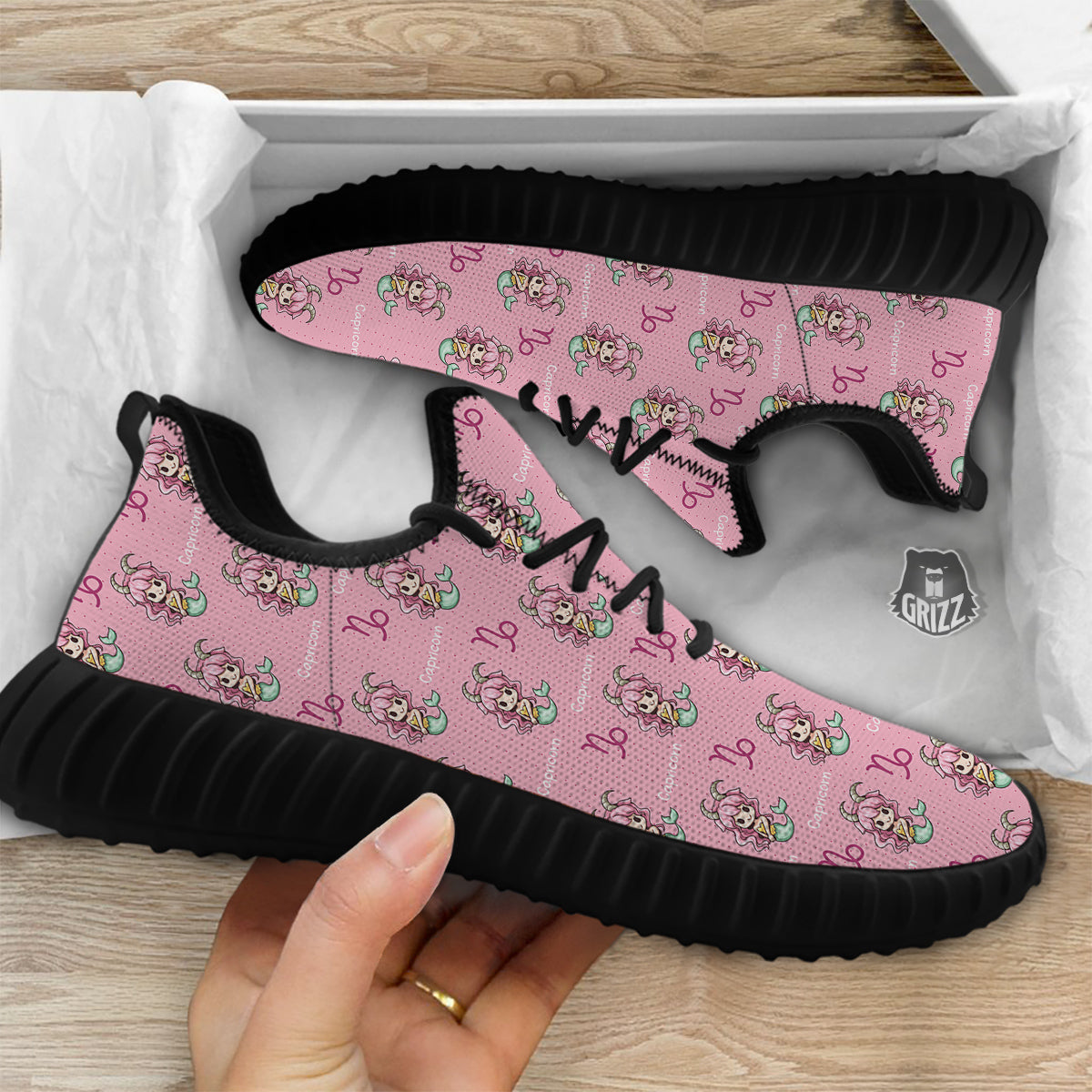Capricorn Cute Cartoon Print Pattern Black Walking Shoes-grizzshop