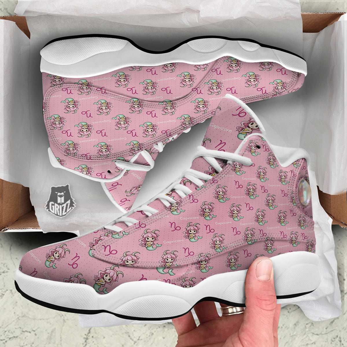 Capricorn Cute Cartoon Print Pattern White Basketball Shoes-grizzshop