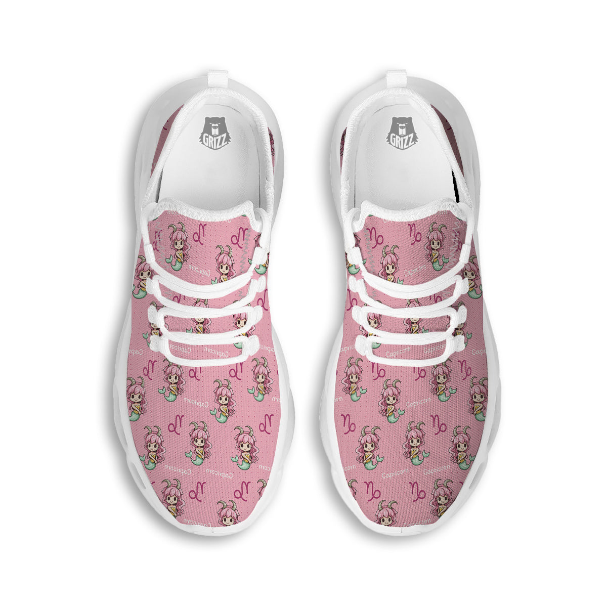 Capricorn Cute Cartoon Print Pattern White Running Shoes-grizzshop
