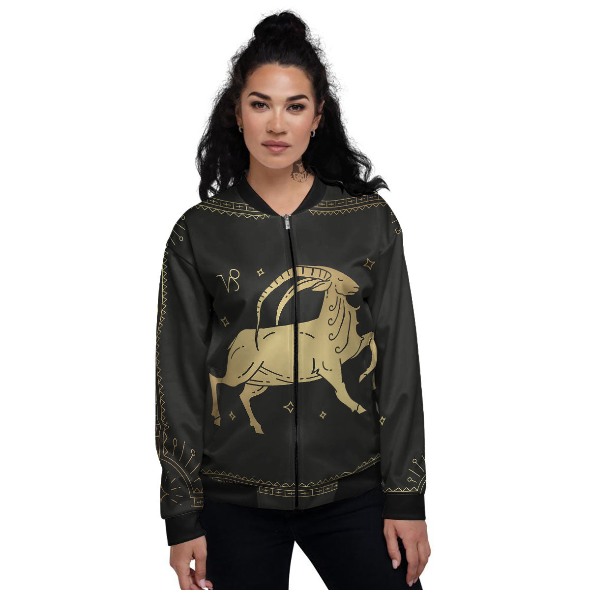 Capricorn Sign Astrological Print Women's Bomber Jacket-grizzshop