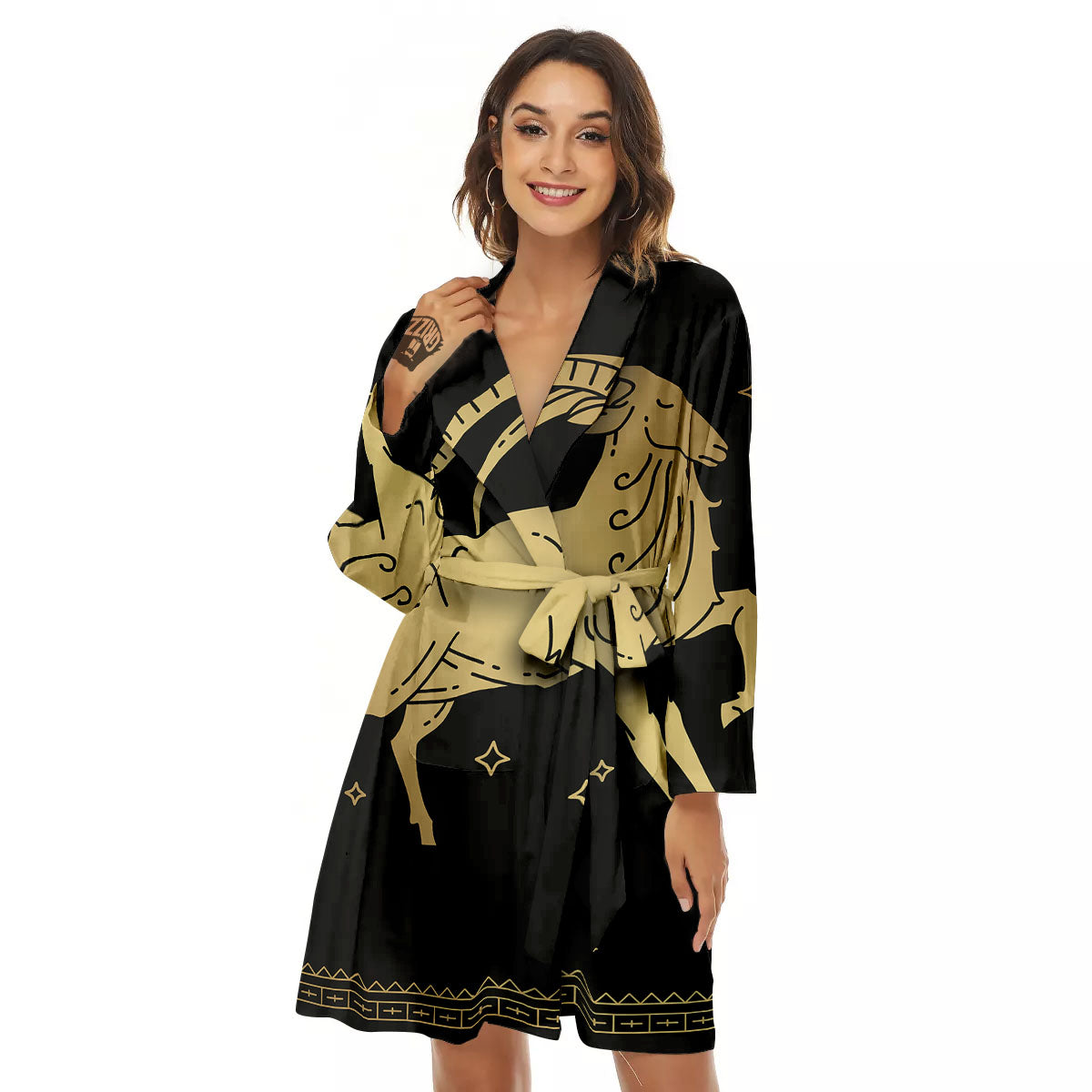 Capricorn Sign Astrological Print Women's Robe-grizzshop