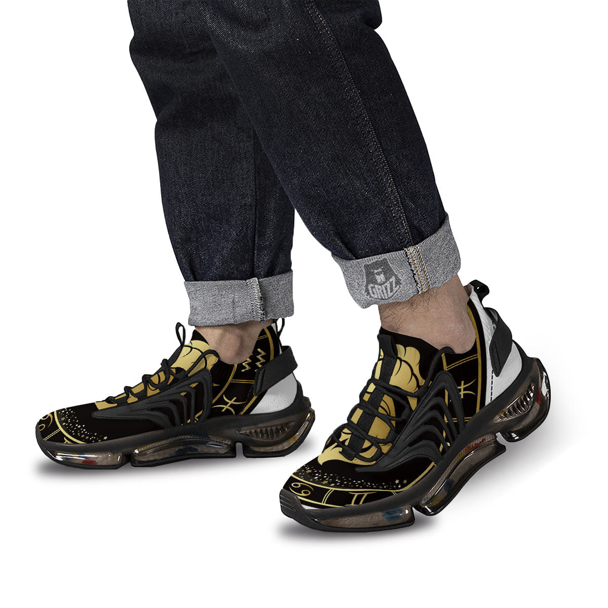 Capricorn Sign Black And Gold Print Black Gym Shoes-grizzshop