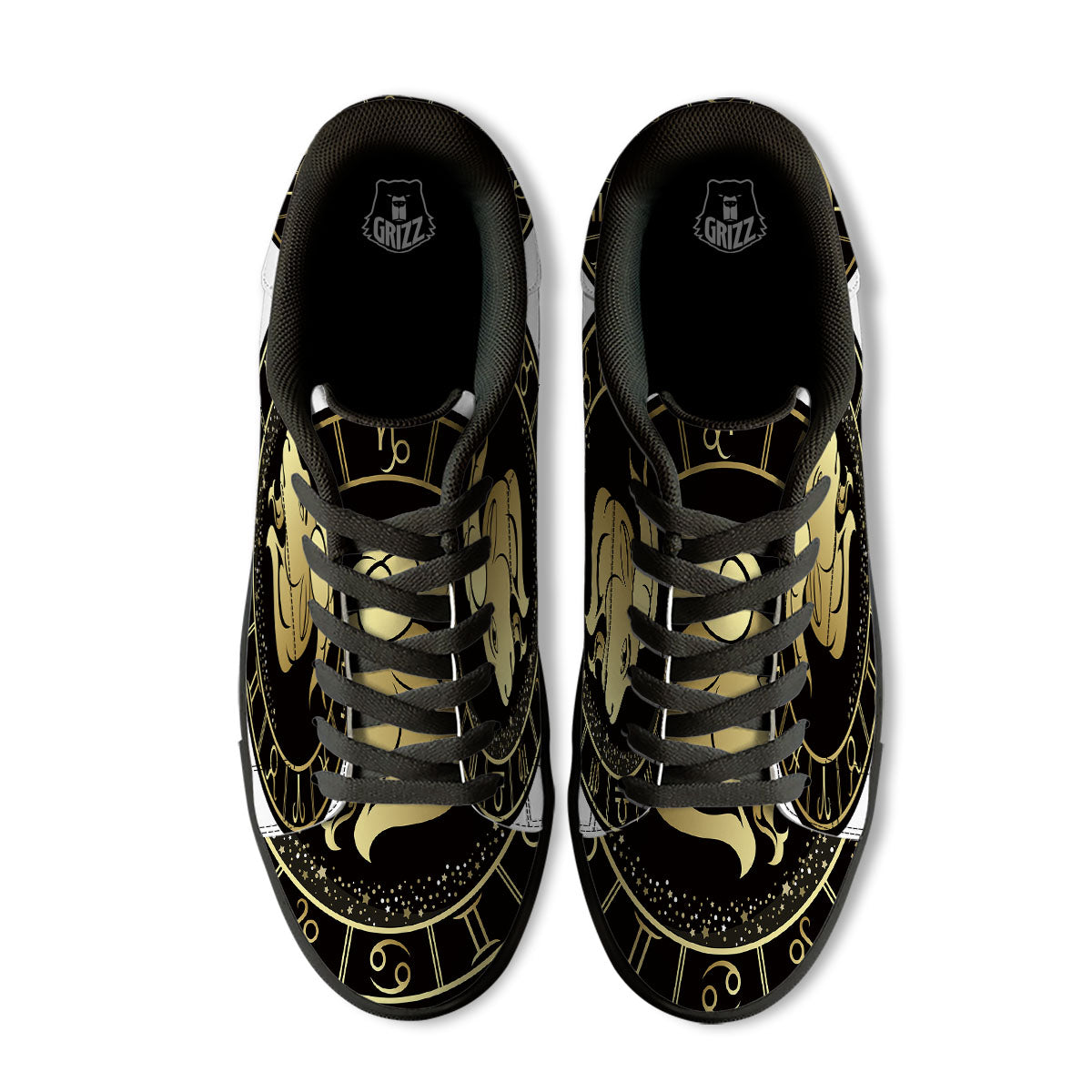 Capricorn Sign Black And Gold Print Black Low Top Sneakers-grizzshop