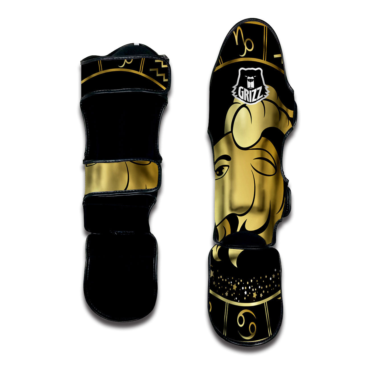 Capricorn Sign Black And Gold Print Muay Thai Shin Guards-grizzshop