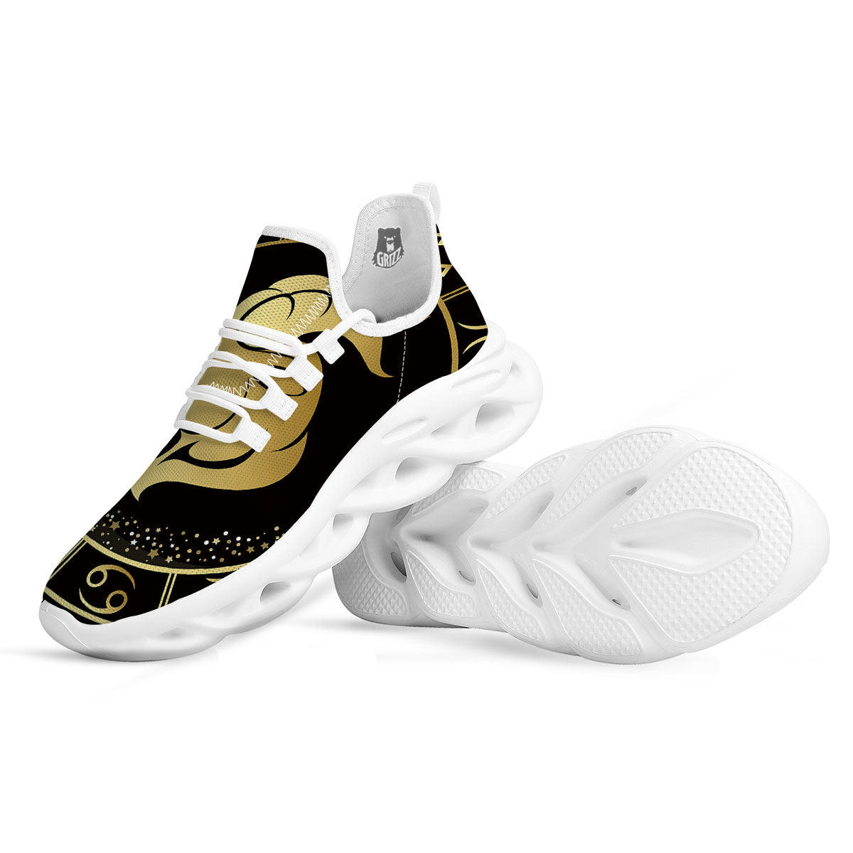 Capricorn Sign Black And Gold Print White Running Shoes-grizzshop