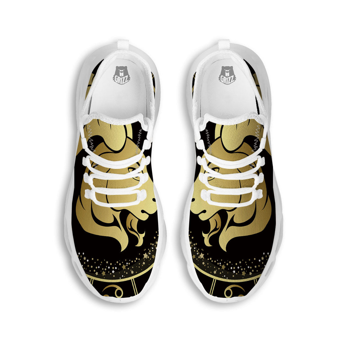 Capricorn Sign Black And Gold Print White Running Shoes-grizzshop