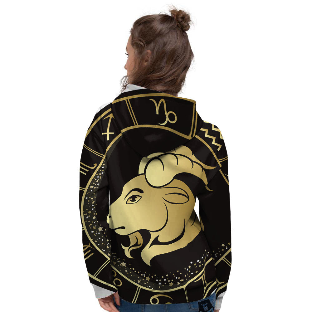Capricorn Sign Black And Gold Print Women's Hoodie-grizzshop