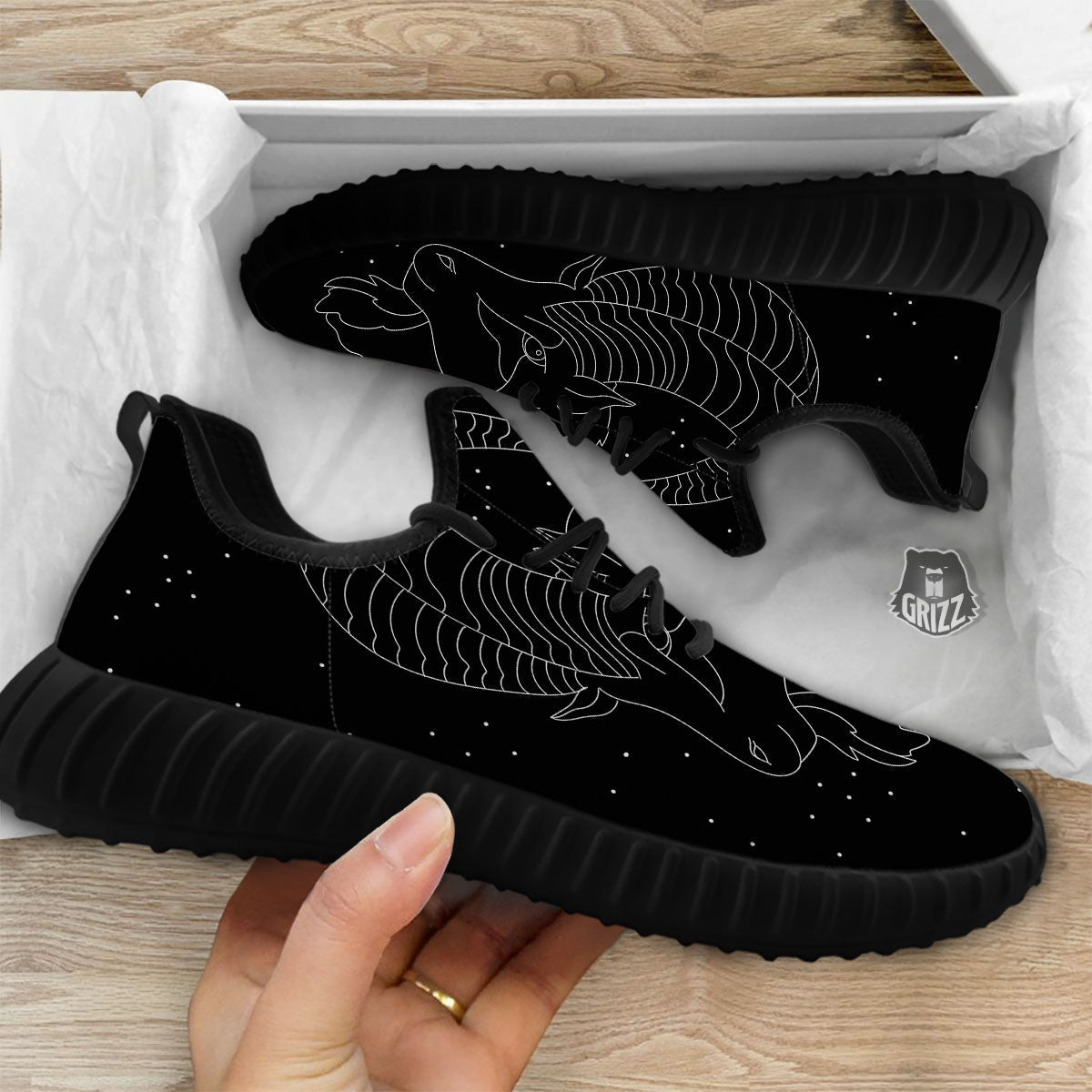 Capricorn Sign White And Black Print Black Walking Shoes-grizzshop