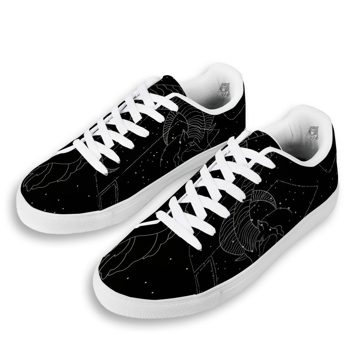 Capricorn Sign White And Black Print White Low Top Sneakers-grizzshop