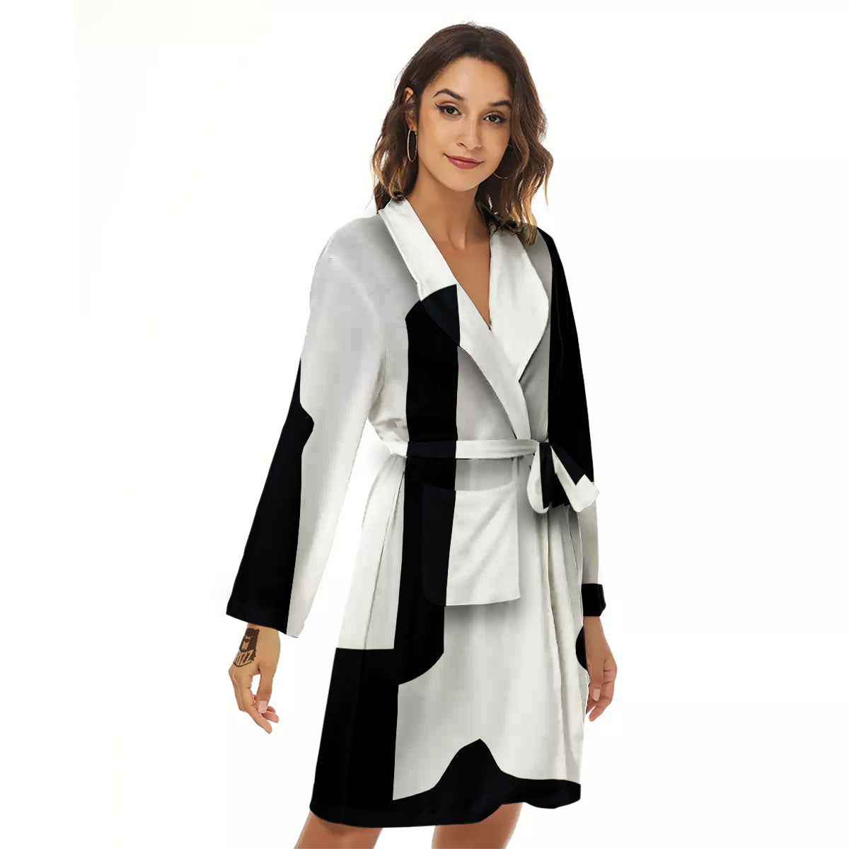 Capricorn Sign Zodiac White And Black Print Women's Robe-grizzshop