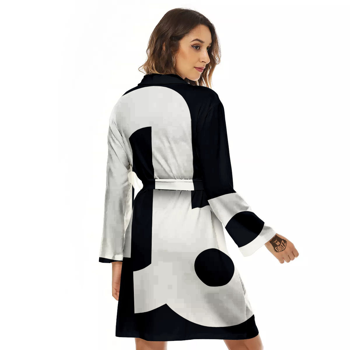 Capricorn Sign Zodiac White And Black Print Women's Robe-grizzshop