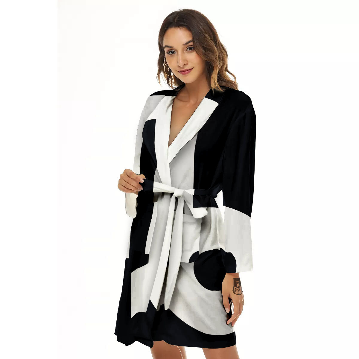 Capricorn Sign Zodiac White And Black Print Women's Robe-grizzshop