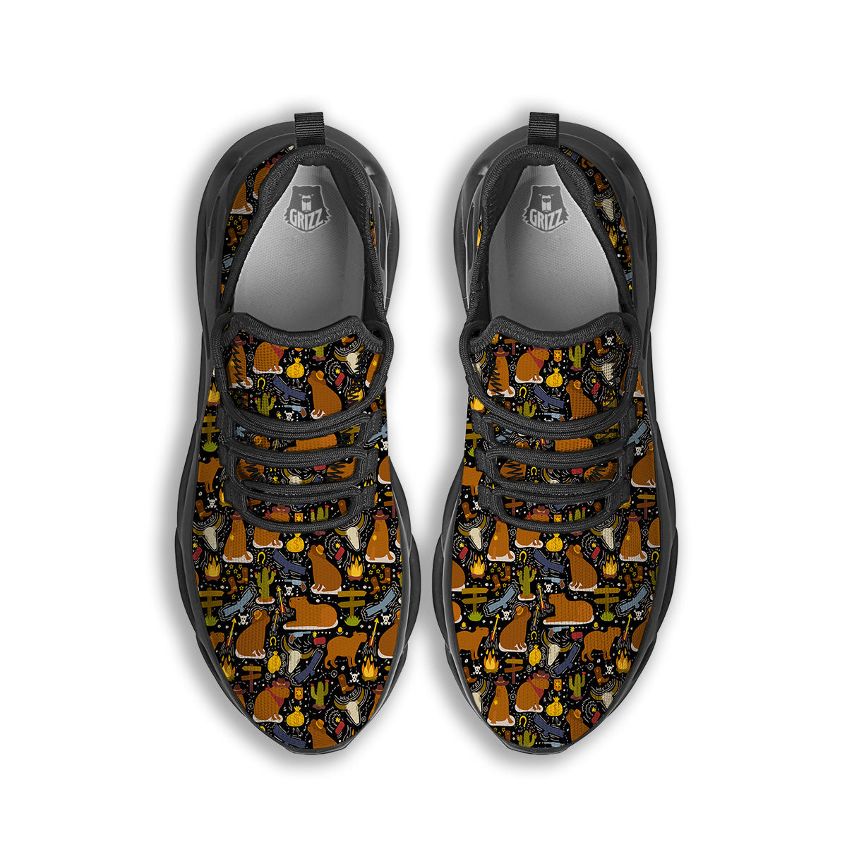 Capybaras Print Pattern Black Running Shoes-grizzshop