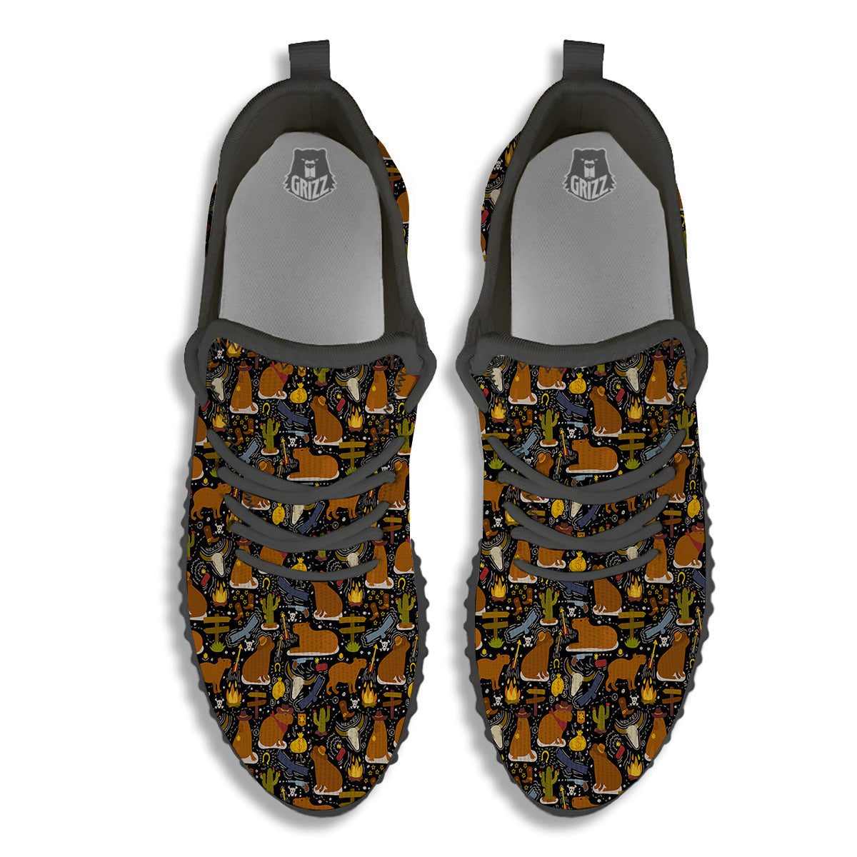 Capybaras Print Pattern Black Walking Shoes-grizzshop