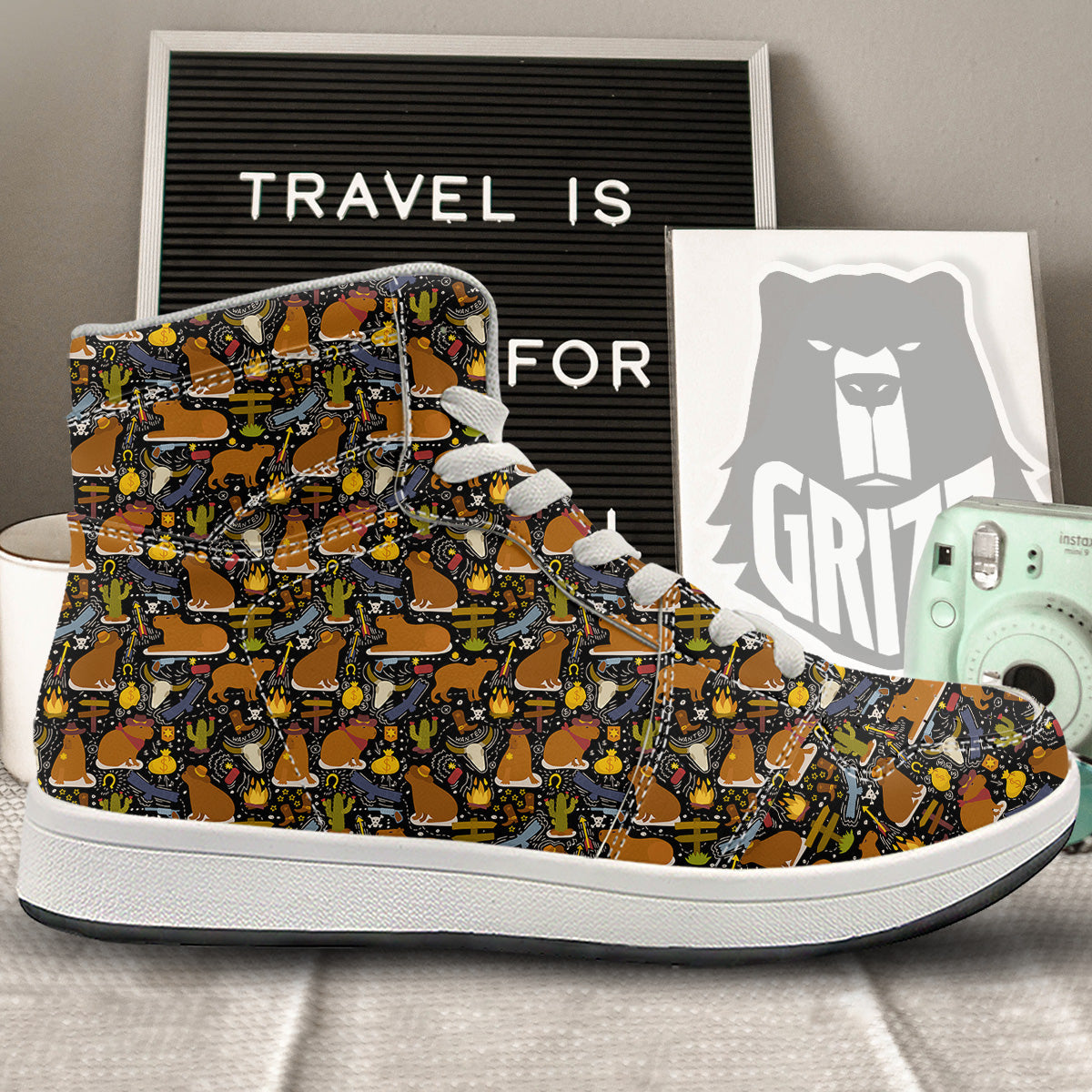 Capybaras Print Pattern High Top Sneakers-grizzshop