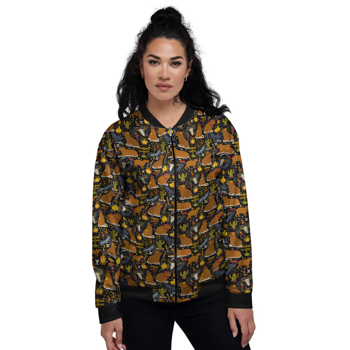 Capybaras Print Pattern Women's Bomber Jacket-grizzshop