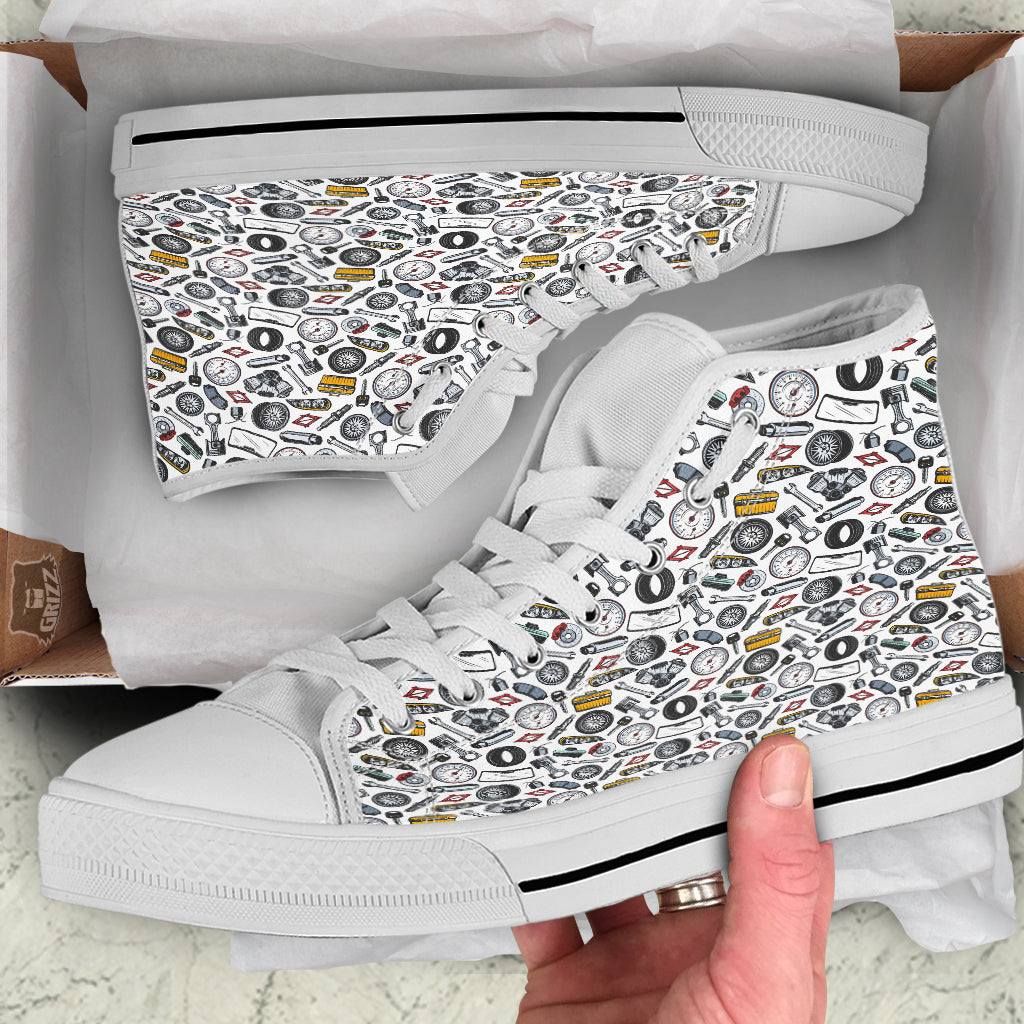 Car Vehicle Accessories Print Pattern White High Top Shoes-grizzshop
