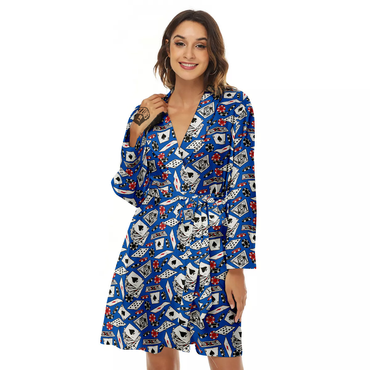 Card And Casino Chip Print Pattern Women's Robe-grizzshop