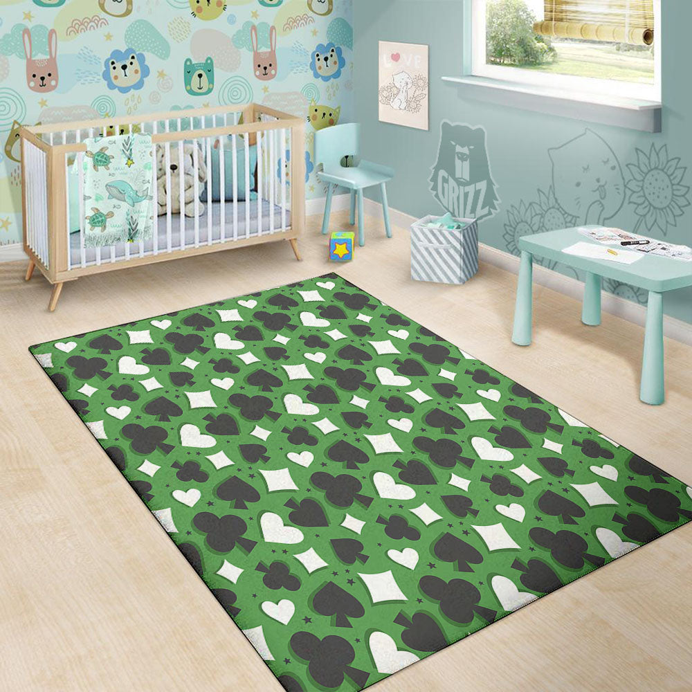 Card Suits Green Playing Print Pattern Floor Mat-grizzshop