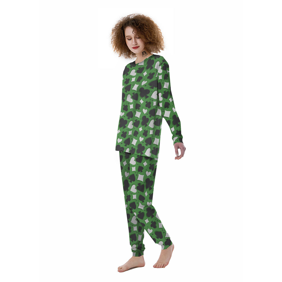 Card Suits Green Playing Print Pattern Women's Pajamas-grizzshop