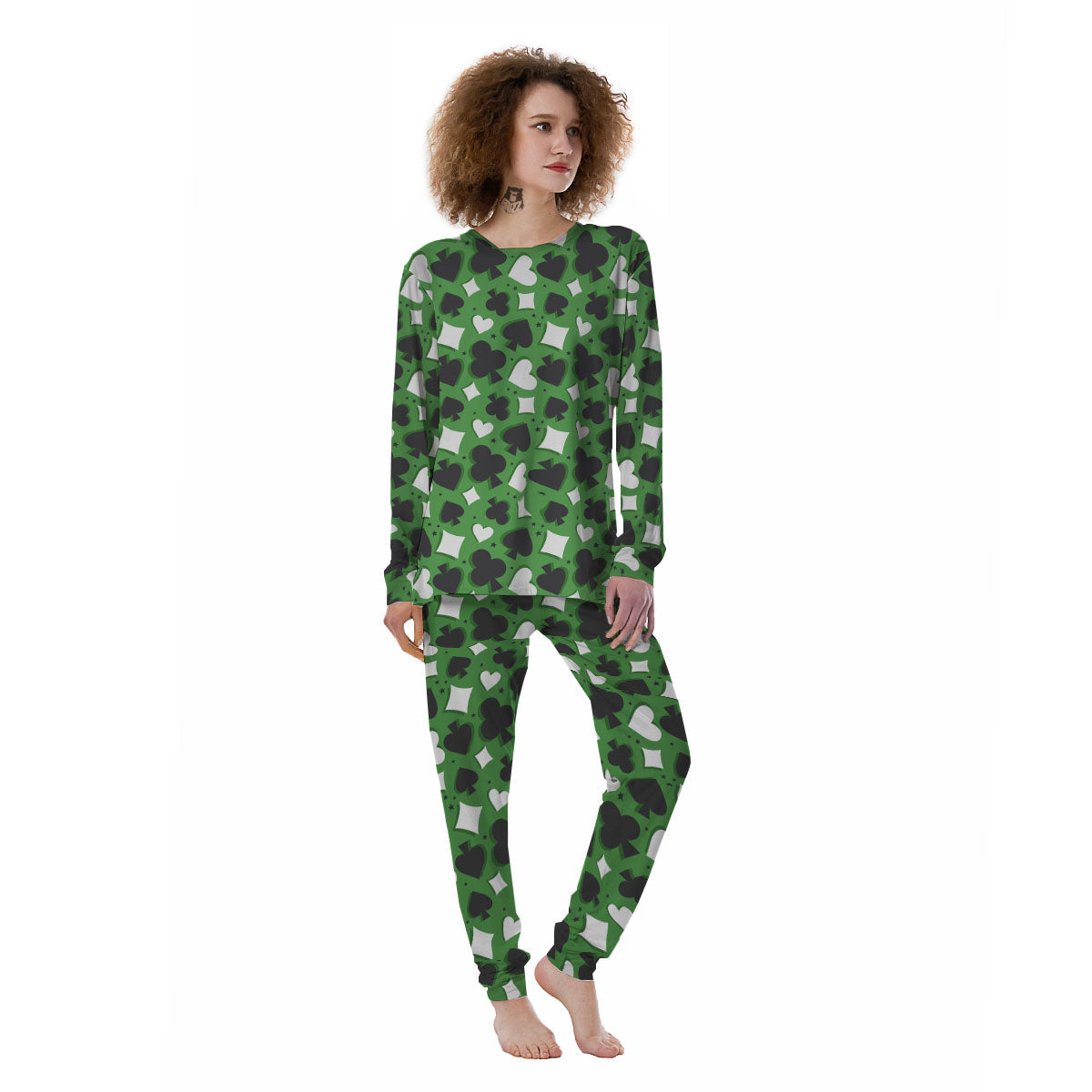 Card Suits Green Playing Print Pattern Women's Pajamas-grizzshop