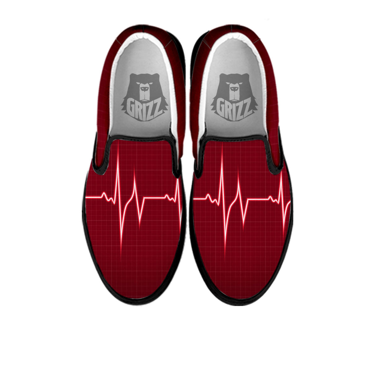 Cardiogram Heartbeat Print Black Slip On Shoes-grizzshop