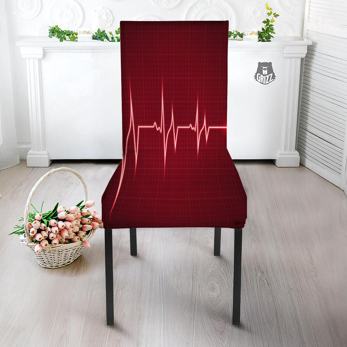 Cardiogram Heartbeat Print Dining Chair Slipcover-grizzshop