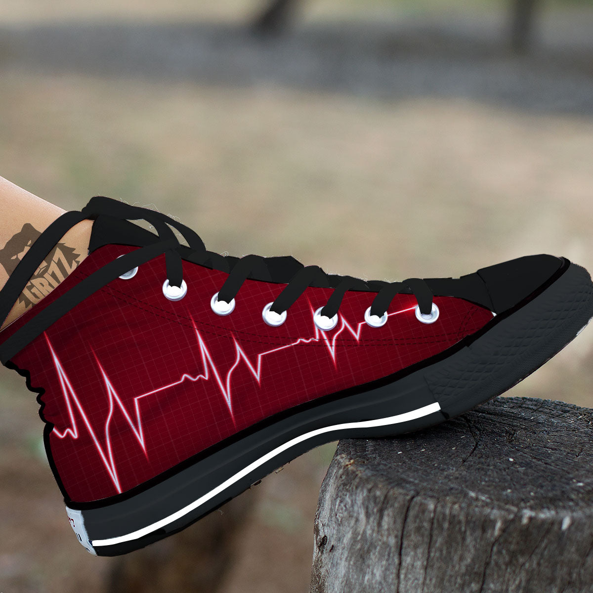 Cardiogram Heartbeat Print High Top Shoes-grizzshop